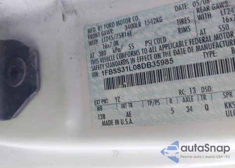 2008 Ford E-350 Super Duty from USA, damaged, VIN 1FBSS31L08DB35985